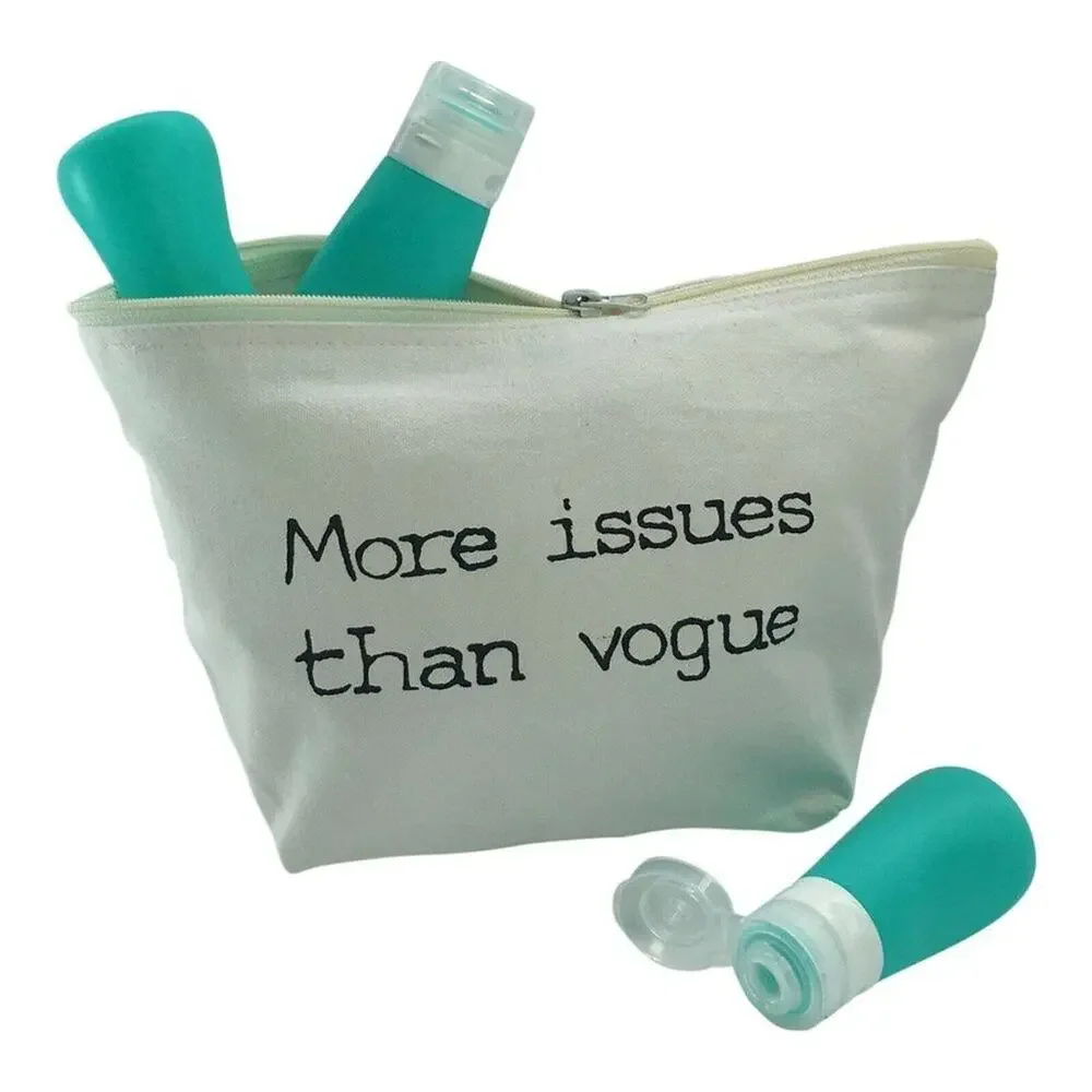 Funny Cosmetic Bag Set More Issues Than Vogue w Travel Bottles NEW